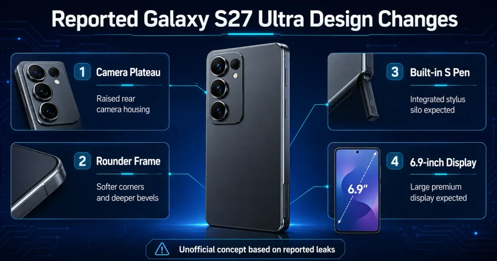 Reported Samsung Galaxy S27 Ultra design changes.